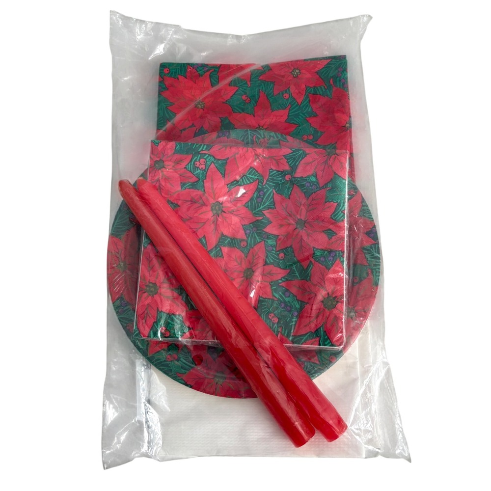 Elegant Poinsettia Ensemble 37 Piece Christmas Tableware Set Plates Napkins Red